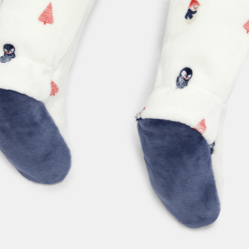 بيجاما مخملية عليها رسم البطريق وسترة ناعمة زرقاء للصبي الرضيع